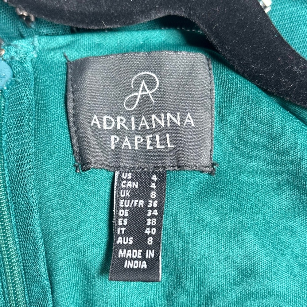 Adrianna Papell Sheath Dress Emerald Green Beaded Sequin Art Deco Women 4 - Picture 13 of 16